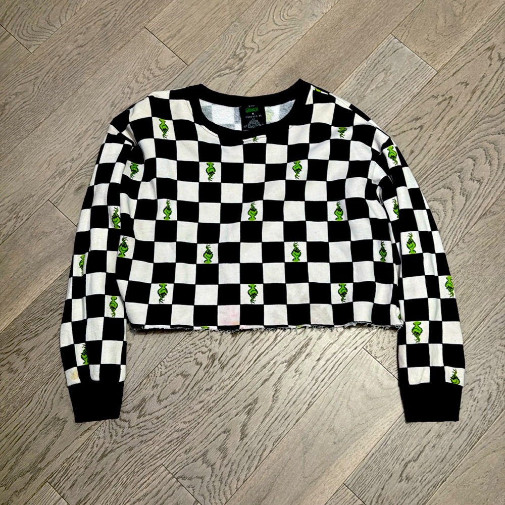 Grinch checker crop sweater